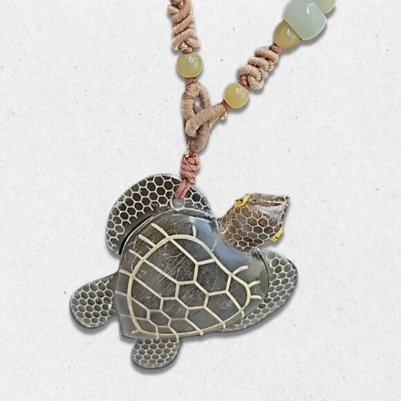 Rare Glass Beaded Necklace Wooden Turtle Pendant Adjustable String Multicolor OS - Picture 2 of 4